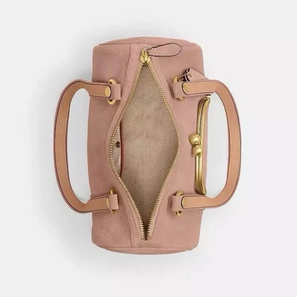 NWT Coach Kisslock Barrel Bag Suede and soft grain leather CDZ16 Brass/Nuage